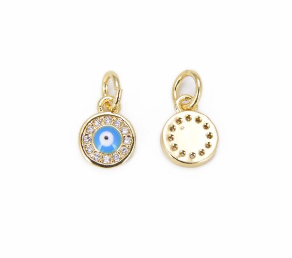 18K Gold Filled Enamel Round Medal Evil Eye Charm CZ Micro Pave, Evil Eye Necklace, Evil Eye Pendant, Evil Eye Charm, 12x7mm, CP824