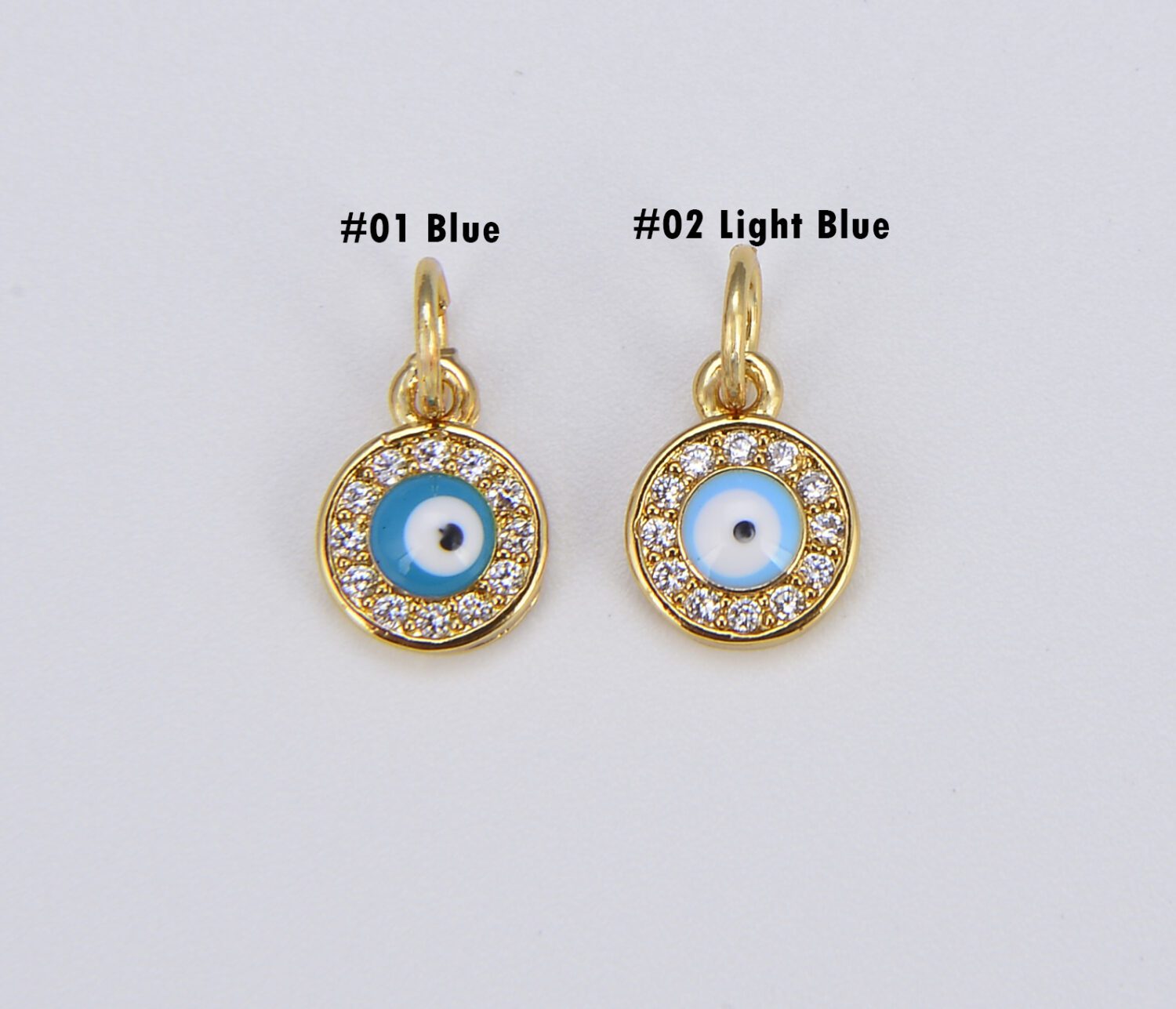 18K Gold Filled Enamel Round Medal Evil Eye Charm CZ Micro Pave, Evil Eye Necklace, Evil Eye Pendant, Evil Eye Charm, 12x7mm, CP824