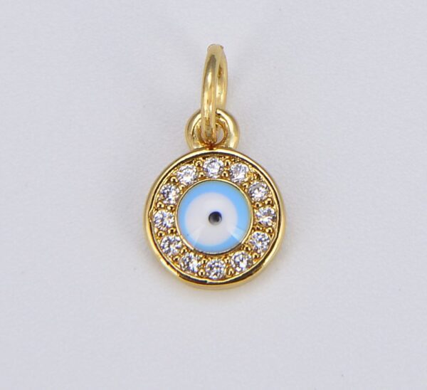 18K Gold Filled Enamel Round Medal Evil Eye Charm CZ Micro Pave, Evil Eye Necklace, Evil Eye Pendant, Evil Eye Charm, 12x7mm, CP824