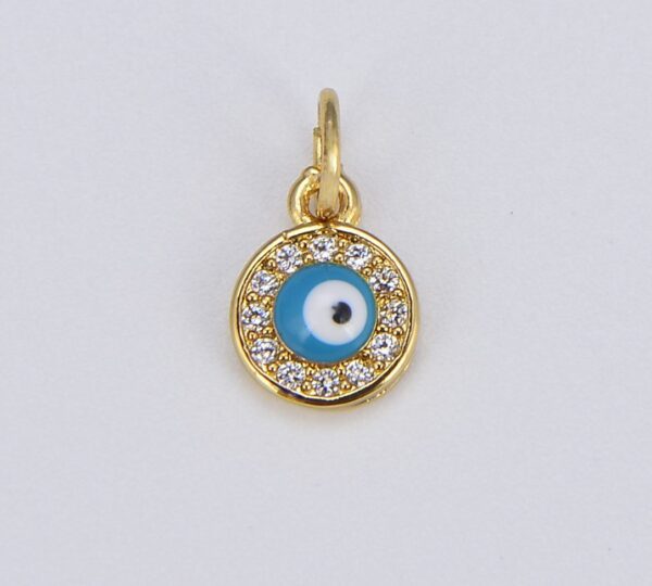 18K Gold Filled Enamel Round Medal Evil Eye Charm CZ Micro Pave, Evil Eye Necklace, Evil Eye Pendant, Evil Eye Charm, 12x7mm, CP824