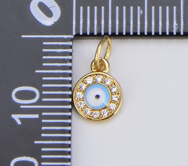 18K Gold Filled Enamel Round Medal Evil Eye Charm CZ Micro Pave, Evil Eye Necklace, Evil Eye Pendant, Evil Eye Charm, 12x7mm, CP824