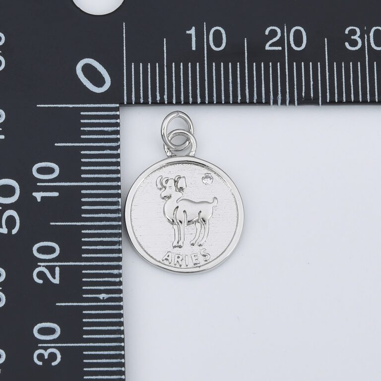 White Gold Silver Cubic Zirconia Micro Pave Zodiac Constellation Charms Pendant, CP825