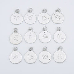 White Gold Silver Cubic Zirconia Micro Pave Zodiac Constellation Charms Pendant, CP825