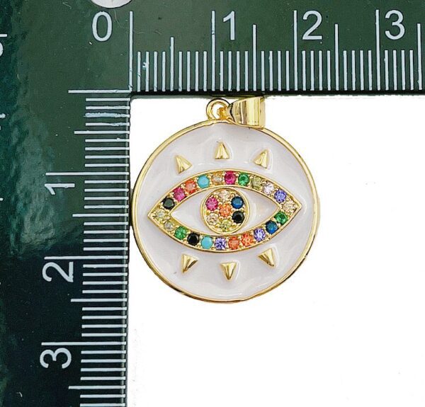 18K Gold Enamel Evil Eye Charm Pendant, Multiple CZ Micro Pave Enamel Evil Eye Pendant, Evil Eye Charm, Cubic Zirconia 31x23mm, CP827