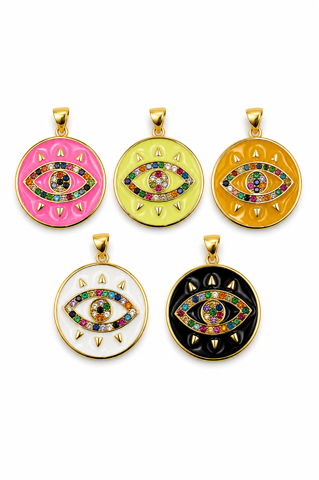 Gold Filled CZ Evil Eye Pendant Charm, Multicolor Pave Protection Eye Necklace Bracelet DIY Jewelry Finding, Round Enamel Charm, CP827