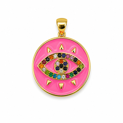 Gold Filled CZ Evil Eye Pendant Charm, Multicolor Pave Protection Eye Necklace Bracelet DIY Jewelry Finding, Round Enamel Charm, CP827