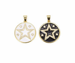 14K Gold Filled Round Enamel Star Charm Pendant, Over Brass CZ Micro Pave Star Pendant, Star Charm, Star Pendant, Star Necklace, 27x21mm, CP828