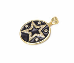 14K Gold Filled Round Enamel Star Charm Pendant, Over Brass CZ Micro Pave Star Pendant, Star Charm, Star Pendant, Star Necklace, 27x21mm, CP828