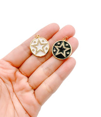 14K Gold Filled Round Enamel Star Charm Pendant, Over Brass CZ Micro Pave Star Pendant, Star Charm, Star Pendant, Star Necklace, 27x21mm, CP828