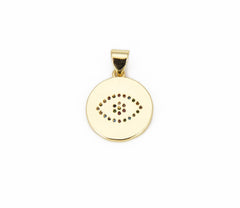 18K Gold Filled Enamel Evil Eye Charm, Red Blue White Eye Pendant, Protection Eye Charm Coin Medallion Pendant, 21x15mm, CP831