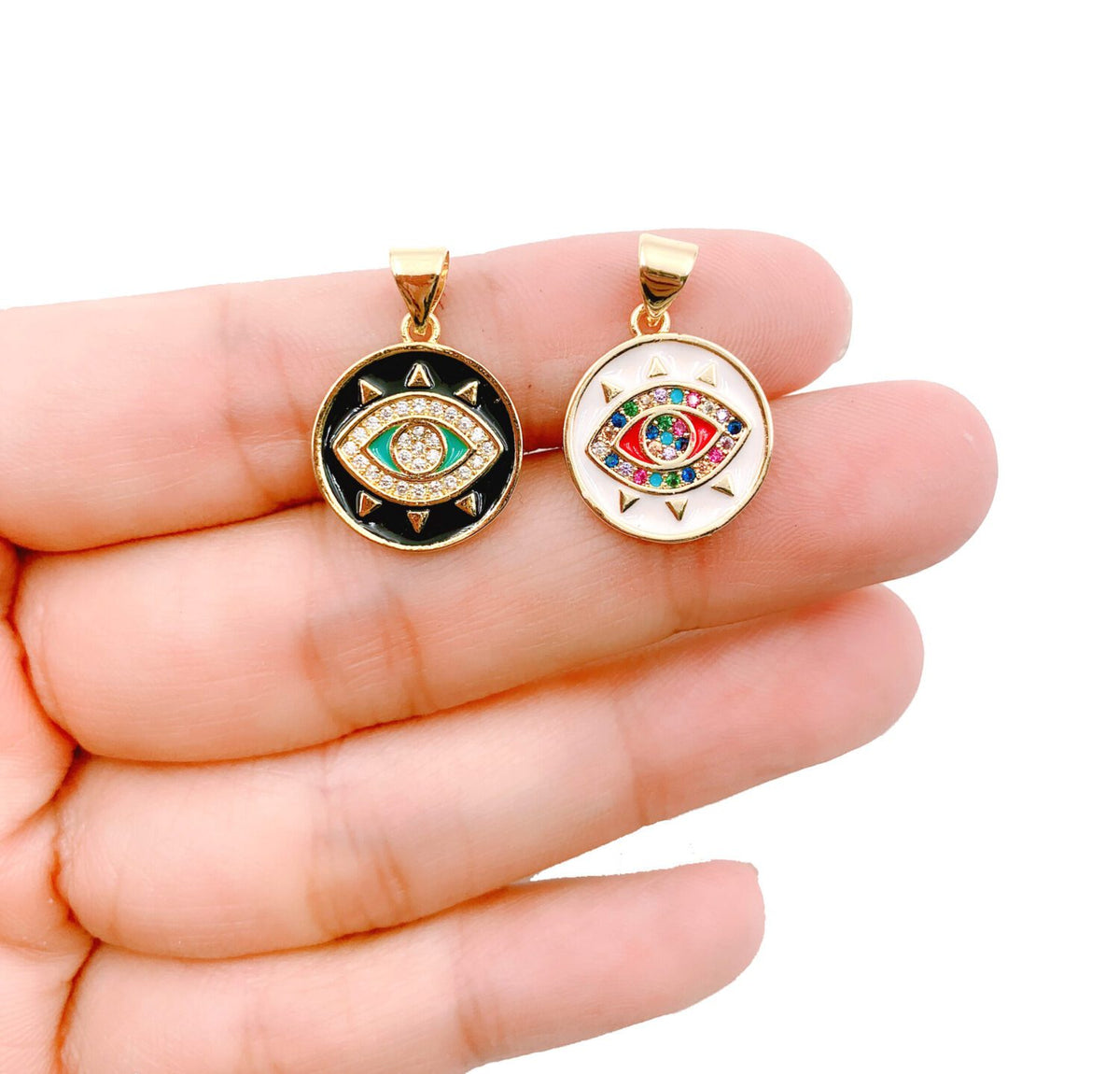 18K Gold Filled Enamel Evil Eye Charm, Red Blue White Eye Pendant, Protection Eye Charm Coin Medallion Pendant, 21x15mm, CP831