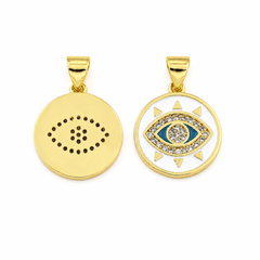 Gold Filled Evil Eye Medallion Pendant, CZ Enamel Sun Eye Round Charm for Necklace Bracelet DIY Jewelry Making, Protection Charm, CP831A