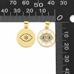 Gold Filled Evil Eye Medallion Pendant, CZ Enamel Sun Eye Round Charm for Necklace Bracelet DIY Jewelry Making, Protection Charm, CP831A