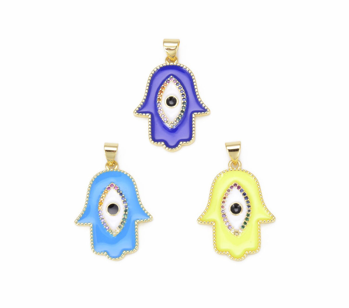 18K Gold Filled Hamsa Hand Enamel Charm Pendant, CZ Micro Pave Hamsa Hand Charm, Hand Of Hamsa, Gold Protection Charm, 30x20mm, CP833