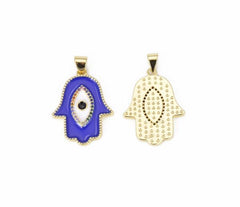 18K Gold Filled Hamsa Hand Enamel Charm Pendant, CZ Micro Pave Hamsa Hand Charm, Hand Of Hamsa, Gold Protection Charm, 30x20mm, CP833