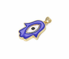 18K Gold Filled Hamsa Hand Enamel Charm Pendant, CZ Micro Pave Hamsa Hand Charm, Hand Of Hamsa, Gold Protection Charm, 30x20mm, CP833