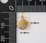 24K Gold Filled Sea Shell Charm Pendant, CZ Micro Pave Seashell Charm, Clam Shell Pendant, Ocean Shell Charms, Cubic Zirconia 14x10mm, CP836