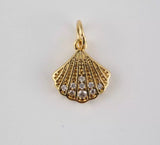 24K Gold Filled Sea Shell Charm Pendant, CZ Micro Pave Seashell Charm, Clam Shell Pendant, Ocean Shell Charms, Cubic Zirconia 14x10mm, CP836