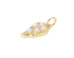 24K Gold Filled Feather Charm Pendant with Pearl CZ Micro Pave, Mother Of Pearl, Feather Charm, Feather Pendant, Cubic Zirconia, 17x7mm, CP837