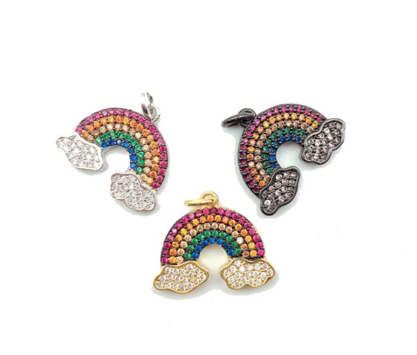 18K Gold Filled Cubic Zirconia Micro Pave Rainbow With Cloud Charm, CP845