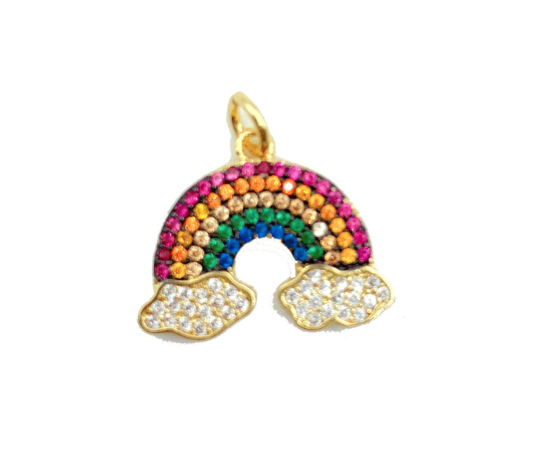 18K Gold Filled Cubic Zirconia Micro Pave Rainbow With Cloud Charm, CP845