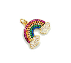 18K Gold Filled Cubic Zirconia Micro Pave Rainbow With Cloud Charm, CP845