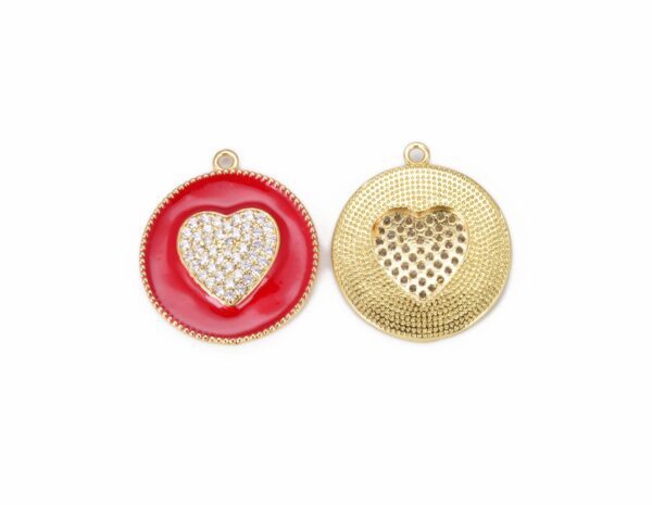 14K Gold Filled Micro Pave Pink Enamel Heart Charm Pendant, Enamel Heart Pendant, Heart Charm Red Heart Pendant for Necklace Bracelet CP850