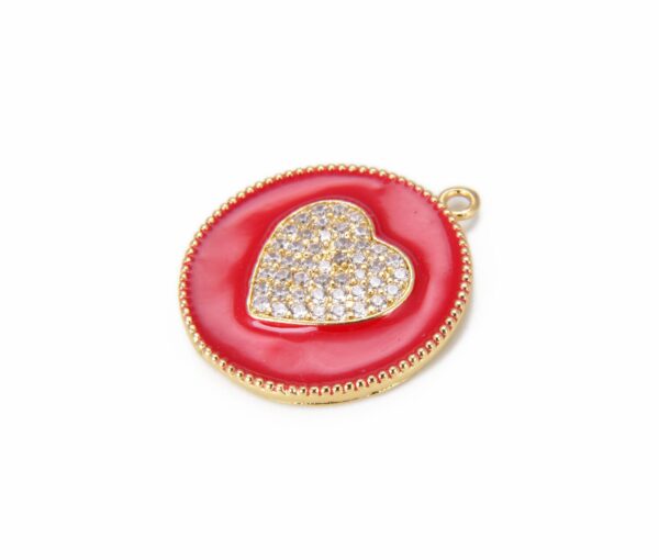 14K Gold Filled Micro Pave Pink Enamel Heart Charm Pendant, Enamel Heart Pendant, Heart Charm Red Heart Pendant for Necklace Bracelet CP850