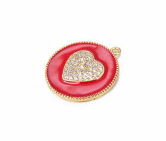 14K Gold Filled Micro Pave Pink Enamel Heart Charm Pendant, Enamel Heart Pendant, Heart Charm Red Heart Pendant for Necklace Bracelet CP850