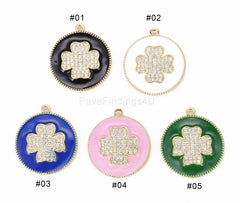 14K Gold Filled Four Leaf Clover Enamel Charm, CZ Micro Pave Quatrefoil Charm, Cubic Zirconia, Clover Charm Necklace, 28x24mm, CP851