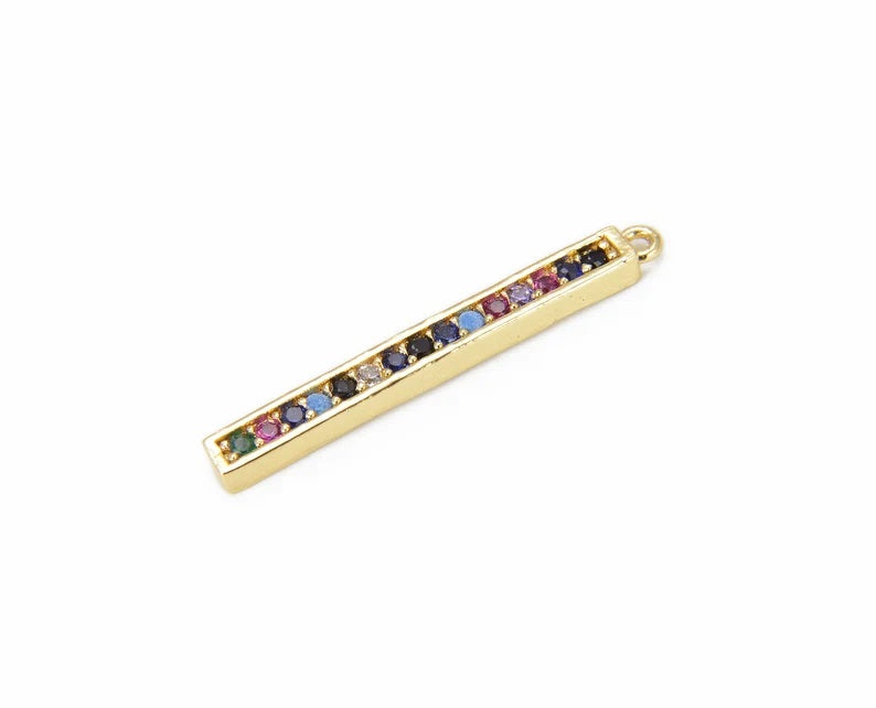 14K Gold Filled Rainbow Multiple CZ Rectangular Bar Charm, Bar Charm, Rectangular Pendant, Bar Necklace, Cubic Zirconia, 29x3mm, CP854