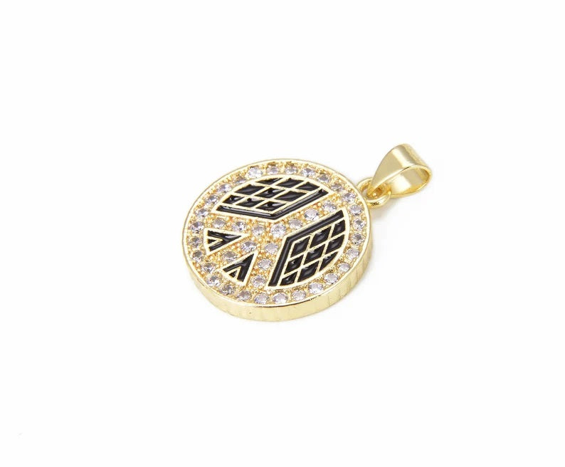 18K Gold Filled Enamel Peace Sign Charm, Peace Symbol Pendant, Charm Bracelet, Charm Necklace, Cubic Zirconia, 25x18mm, CP858