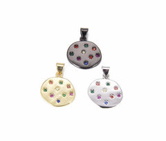 14K Gold Filled Disc Charm Pendant CZ, Disc Necklace, Coin Charm, Necklace Charm, Charm Bracelet, Cubic Zirconia, 23x18mm, CP859