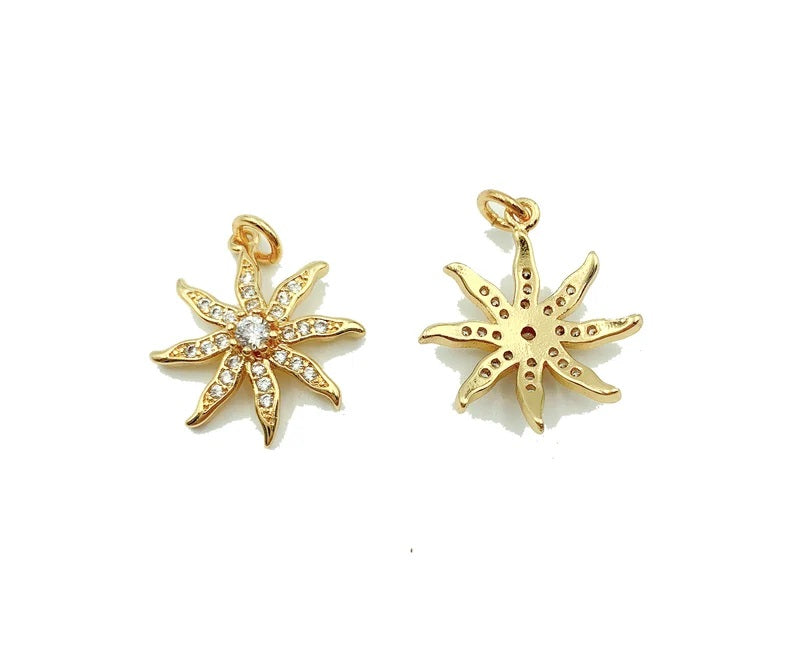 22K Gold Filled Starburst Charm Pendant Cubic Zirconia Micro Pave, Star Charms, Star Pendant, Starburst Charm, Star Necklace, 20x20mm, CP860