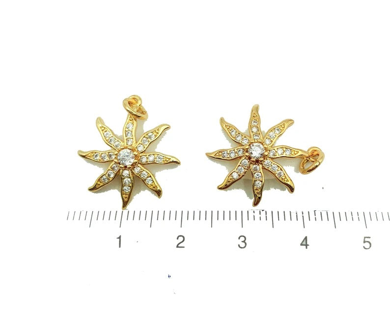 22K Gold Filled Starburst Charm Pendant Cubic Zirconia Micro Pave, Star Charms, Star Pendant, Starburst Charm, Star Necklace, 20x20mm, CP860