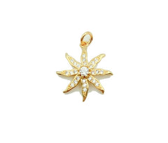 22K Gold Filled Starburst Charm Pendant Cubic Zirconia Micro Pave, Star Charms, Star Pendant, Starburst Charm, Star Necklace, 20x20mm, CP860