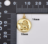 18K Gold Filled Round Gold Medal Angel Charm Pendant, Angel Charm, Cupid Charm, Guardian Angel Charm, Angel Necklace, Charm Pendant, 15x13mm, CP861