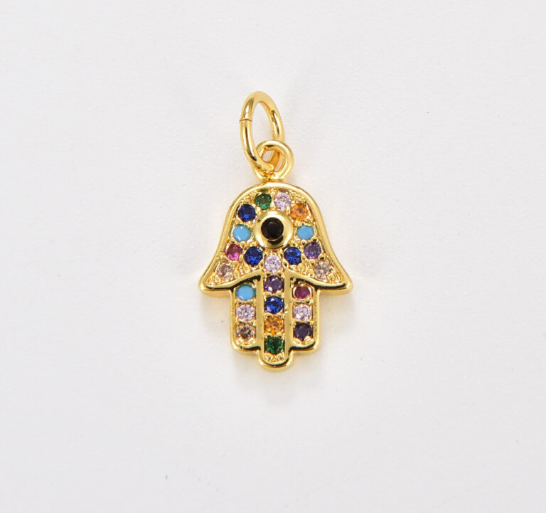 18K Gold Filled Multiple Cubic Zirconia Hamsa Hand Charm Pendant, Hand Of Fatima, Hamsa Charm, Hamsa Pendant, Hamsa Necklace, Cubic Zirconia, 17x9mm, CP862