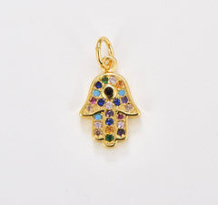 18K Gold Filled Multiple Cubic Zirconia Hamsa Hand Charm Pendant, Hand Of Fatima, Hamsa Charm, Hamsa Pendant, Hamsa Necklace, Cubic Zirconia, 17x9mm, CP862