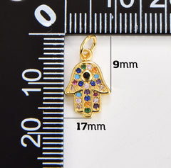 18K Gold Filled Multiple Cubic Zirconia Hamsa Hand Charm Pendant, Hand Of Fatima, Hamsa Charm, Hamsa Pendant, Hamsa Necklace, Cubic Zirconia, 17x9mm, CP862