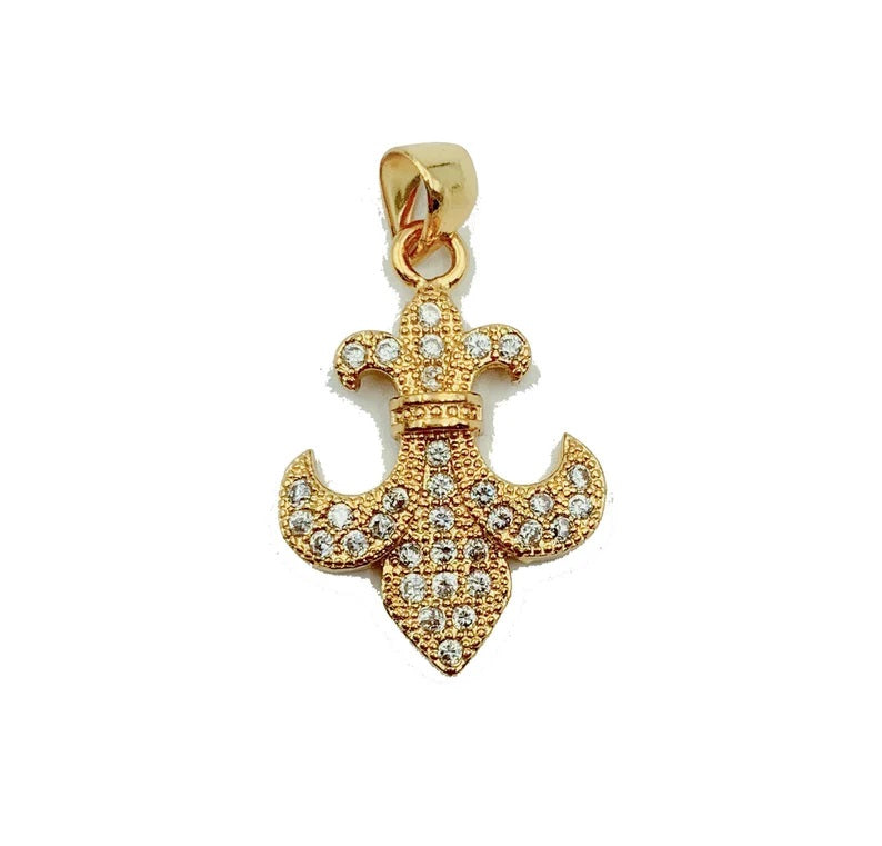 18K Gold Filled Fleur de Lis Cubic Zirconia Micro Pave Charm, Fleur de Lis Jewelry, New Orleans, Paris Jewelry, French Jewelry, 22x17mm, CP863