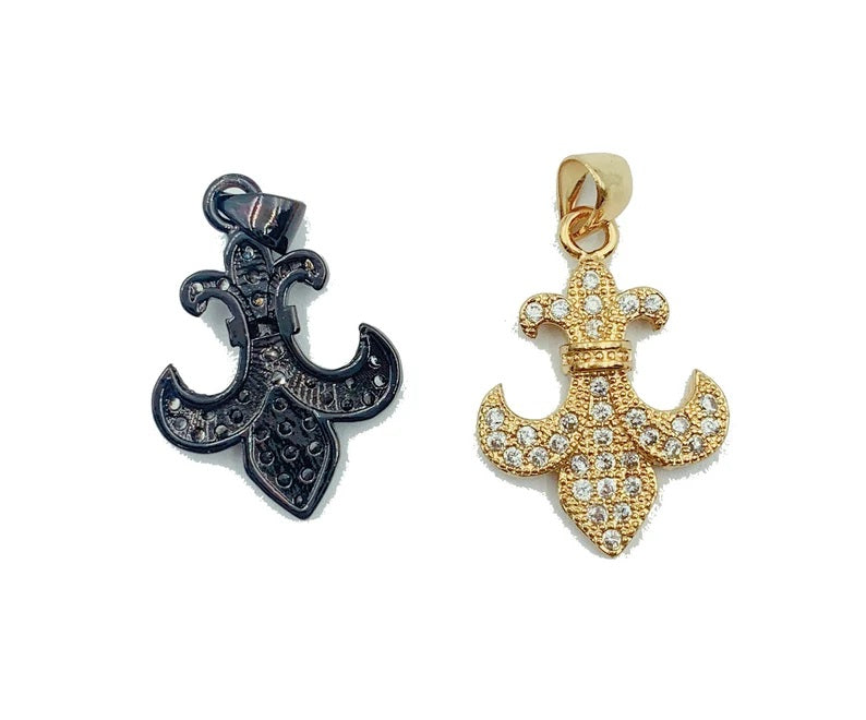 18K Gold Filled Fleur de Lis Cubic Zirconia Micro Pave Charm, Fleur de Lis Jewelry, New Orleans, Paris Jewelry, French Jewelry, 22x17mm, CP863