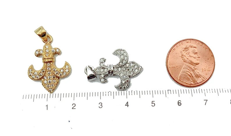 18K Gold Filled Fleur de Lis Cubic Zirconia Micro Pave Charm, Fleur de Lis Jewelry, New Orleans, Paris Jewelry, French Jewelry, 22x17mm, CP863