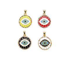 14K Gold Filled Enamel Evil Eye Charm, Black Pink Blue White Yellow eye pendant, Protection eye charm Coin Medallion Pendant, 21mm, CP876