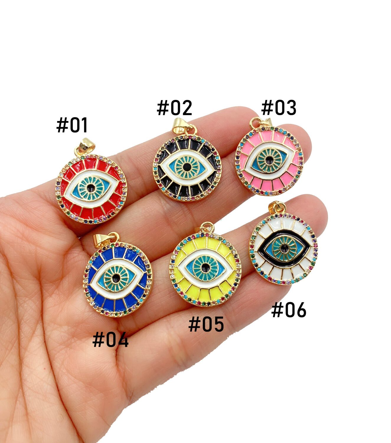 14K Gold Filled Enamel Evil Eye Charm, Black Pink Blue White Yellow eye pendant, Protection eye charm Coin Medallion Pendant, 21mm, CP876