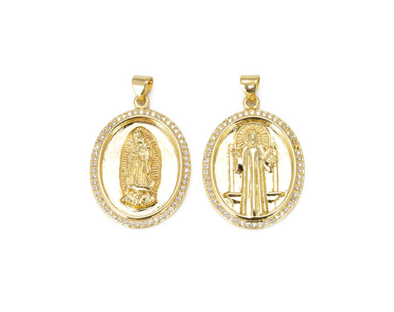 24K Gold Filled Virgin Mary Pendant Necklace Micro Pave Virgen de Guadalupe Medallion Pendant for Necklace Religious Jewelry Supply, CP877