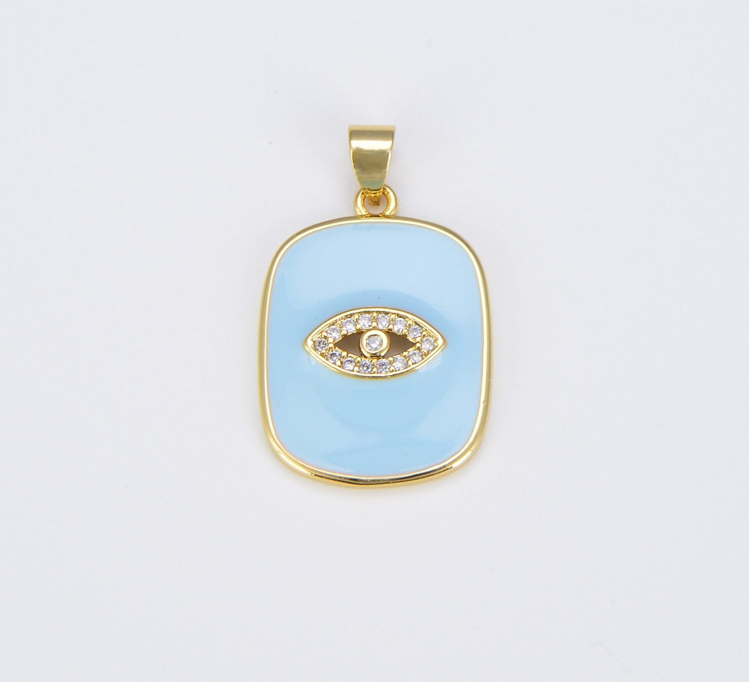 14K Gold Filled Enamel Evil Eye Charm Tag Pendant, CP879