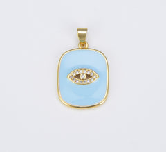 14K Gold Filled Enamel Evil Eye Charm Tag Pendant, CP879