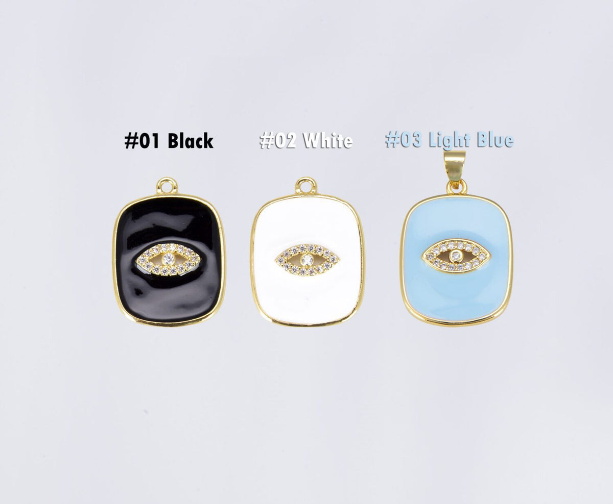 14K Gold Filled Enamel Evil Eye Charm Tag Pendant, CP879