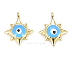 18K Gold Filled Starburst Evil Eye Charm Pendant, Enamel Evil Eye Charm, Evil Eye Jewelry, Evil Eye Pendant, Enamel Charm, 10x8mm, CP885